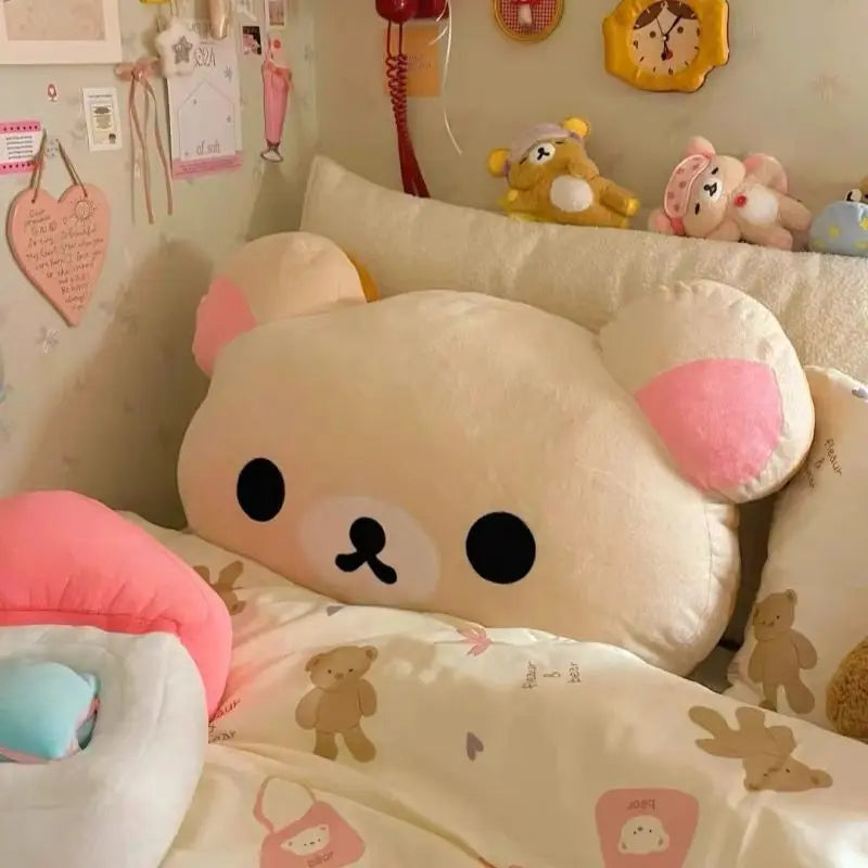 Rilakkuma Plush Bed Headrest Cushion For Dorms Soft Stuffed Bunk Bed Backrest Pillow Cute Decor For College Student Bedrooms