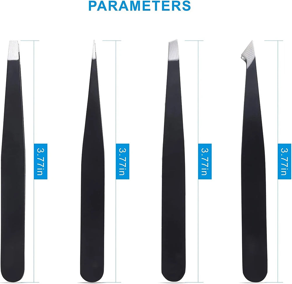 Professional 4-Piece Stainless Steel Tweezers Set with Travel Case - USA Origin