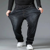 Plus Size Men's Jeans 10XL(160kg) Straight Leg Stretch Denim Pants For 160KG Heavyweight Blue/Black Big & Tall Casual Trousers