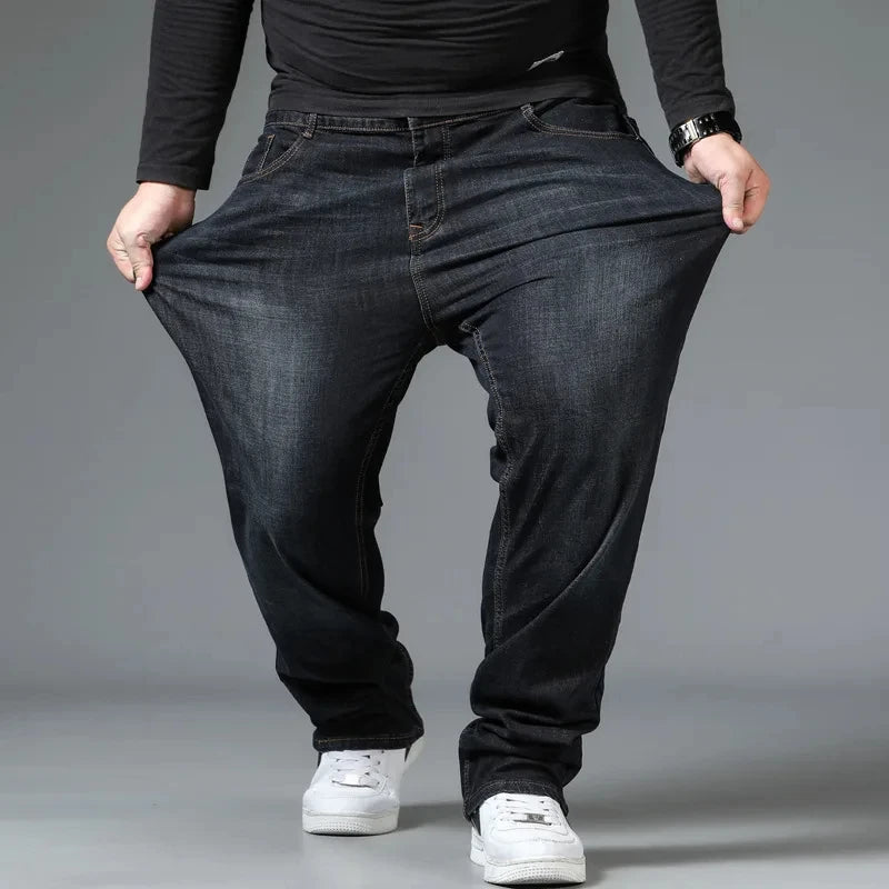 Plus Size Men's Jeans 10XL(160kg) Straight Leg Stretch Denim Pants For 160KG Heavyweight Blue/Black Big & Tall Casual Trousers