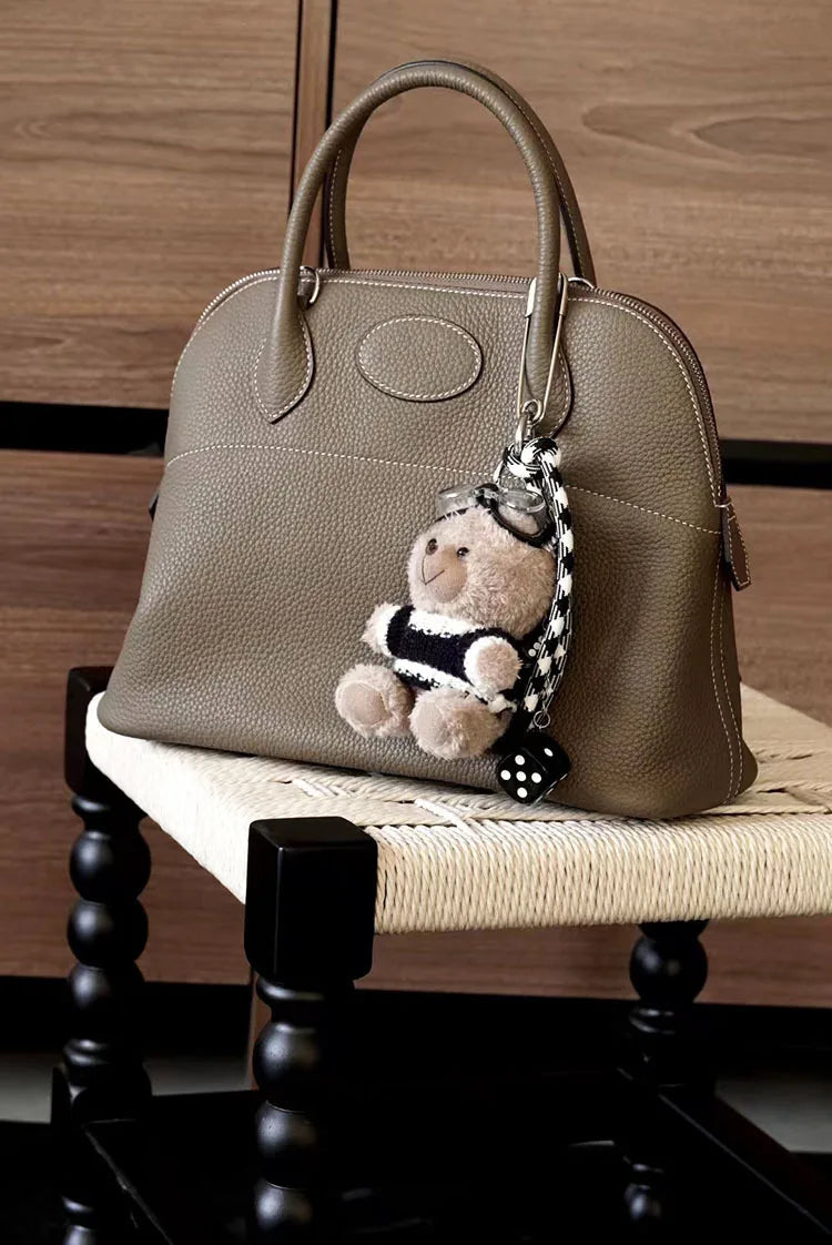 Premium Semi-handmade First-layer Cowhide Bowling Bag Portable Shoulder Large Shell Bag Commuting Temperament Versatile