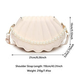 Durable Cute Shell Shoulder Bag Minimalist with Pearls Design Crossbody Bag PU Leather Pearl Decorated Handbag for Women Girls