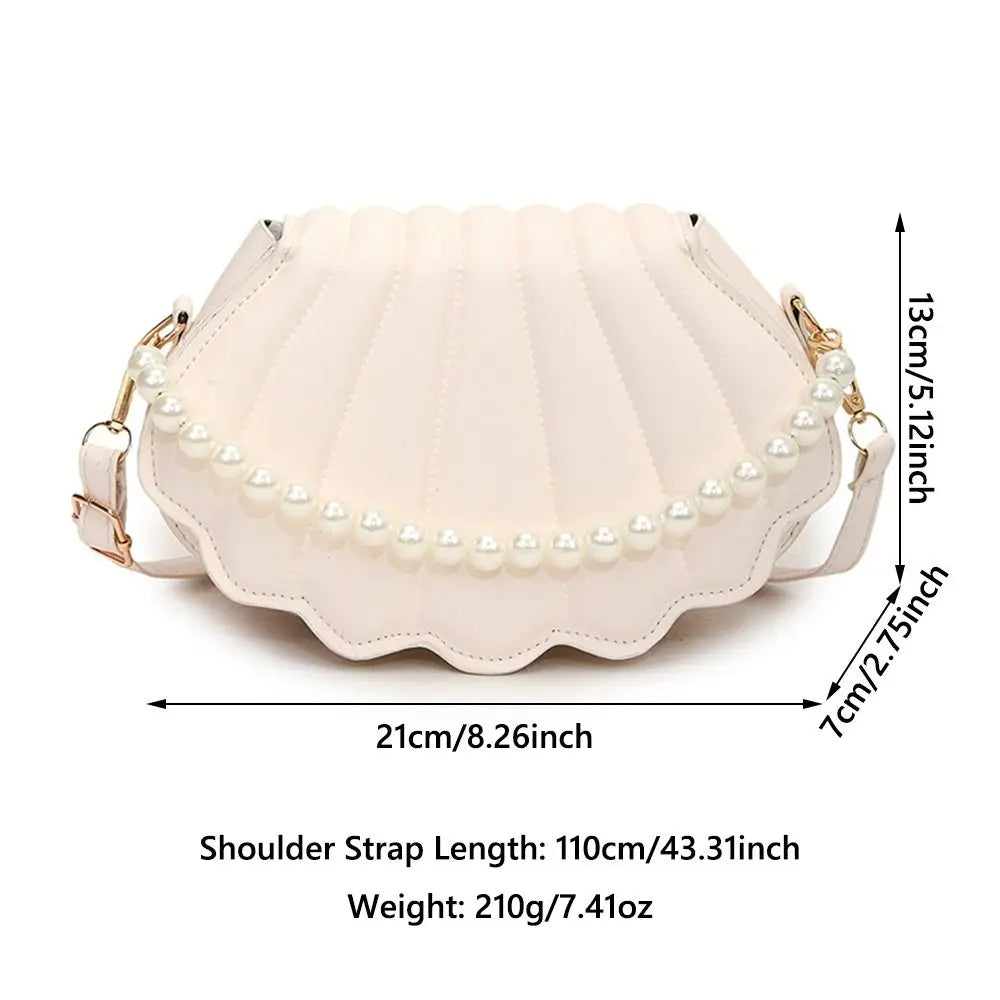 Durable Cute Shell Shoulder Bag Minimalist with Pearls Design Crossbody Bag PU Leather Pearl Decorated Handbag for Women Girls