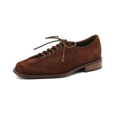 AIYUQI Women's Genuine Leather Lace-Up Oxford Loafers