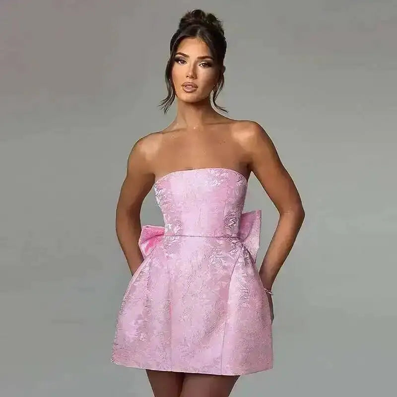 Townlike Women's Elegant Jacquard Backless Mini Dress - USA Made Chic