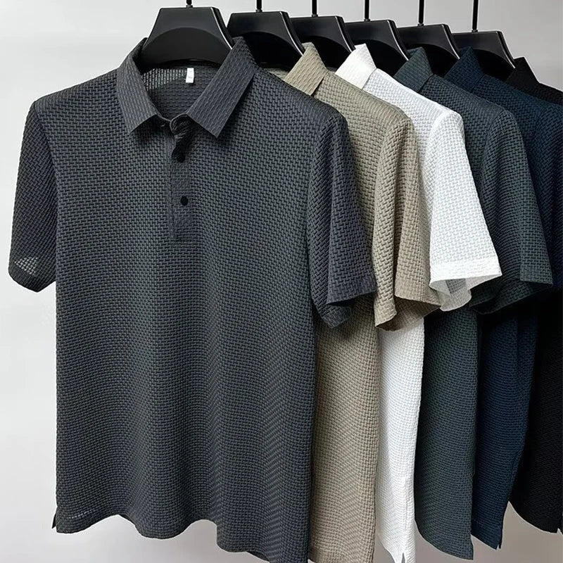Men's Textured Knit Polo – Breathable Business Casual