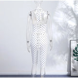 Fashion Polka Dot Two-pieces 7-inch Pants Sets Women's Slim Halter Waist-cinching Tops Hip-wrap Pant 2026 New Ladies Solid Suit
