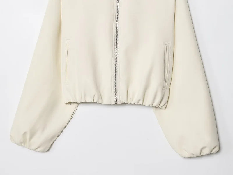 MUJER Women's Puffed Varsity Bomber Jacket | Cropped & Chic