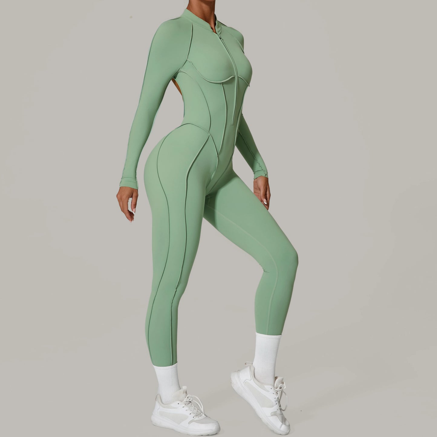 Long Sleeve Zip-Front Yoga Jumpsuit
