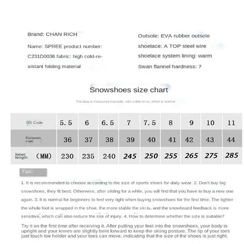 Adult Snowboarding Shoes Snow Boots Man Wire Buckle Models Fast Wear Ski Shoes Men Women Ski Equipment Warm Anti Ski Boots