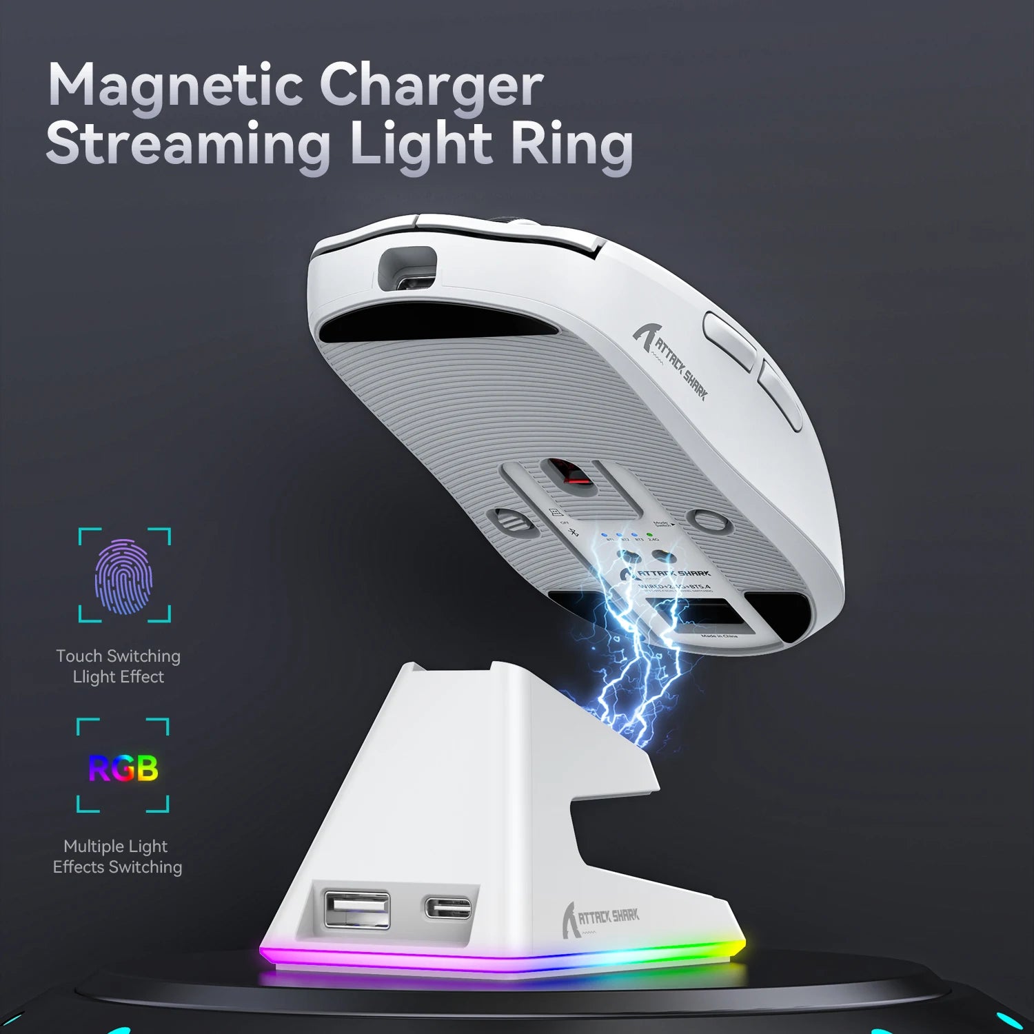 Attack Shark X6 Wireless Mouse RGB Touch Magnetic Charging Base PAW3395 Tri-Mode Connection Macro Gaming Mouse