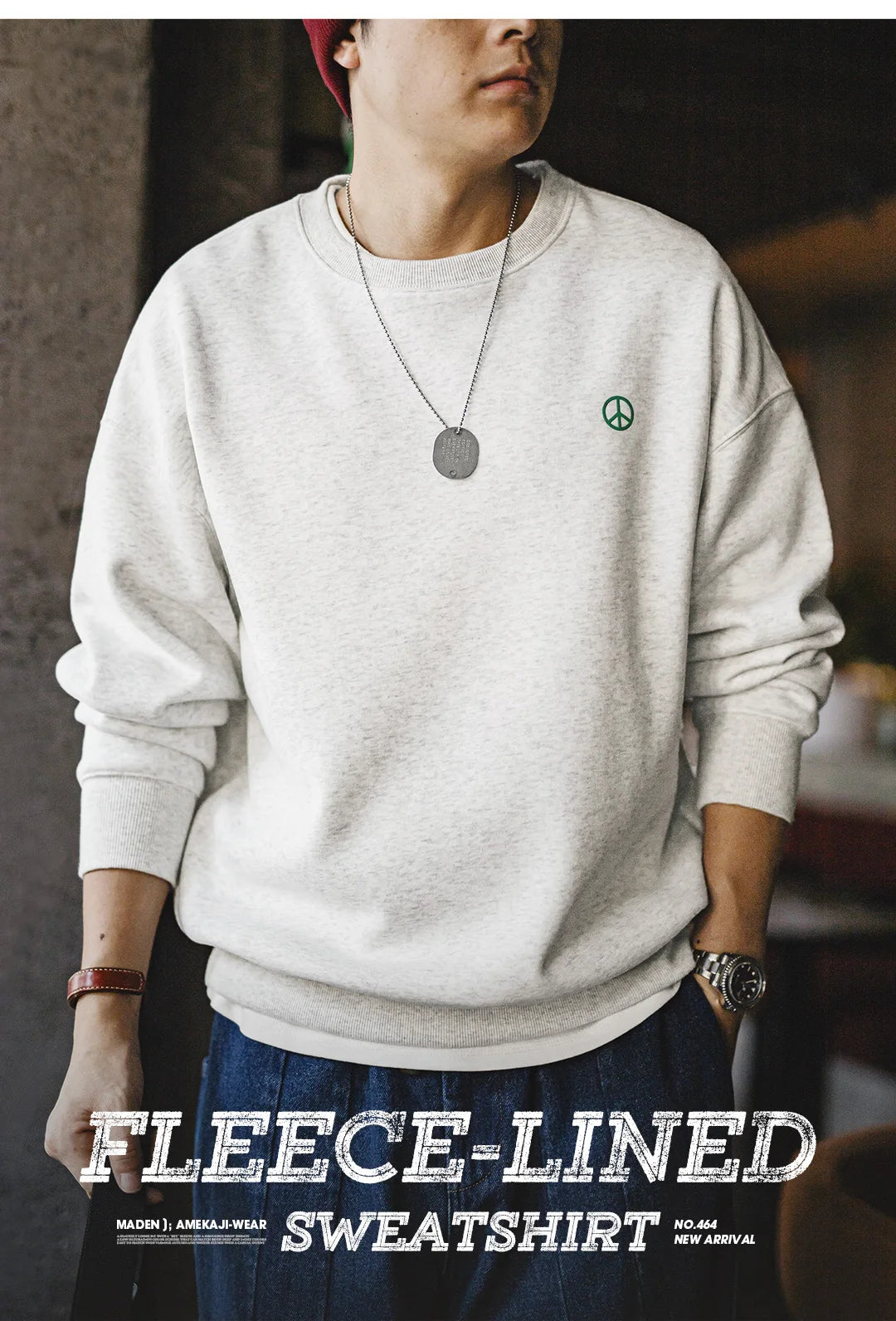 Maden Men's Gray Fleece Crewneck Sweatshirt