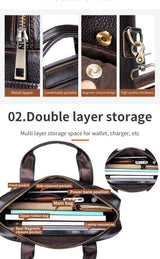 Men's leather handbag, top layer cowhide briefcase, leather laptop bag, diagonal cross office bag