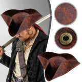 Faux Leather Pirate Hat Brown Captain Hat Vintage Button Masquerade Party Cosplay Costume Hat For Men Women Photography Props