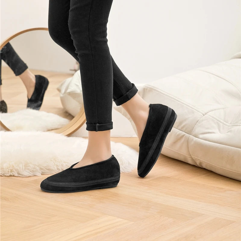 AIYUQI Women's Fur-Lined Leather Ballet Flats – Winter Comfort