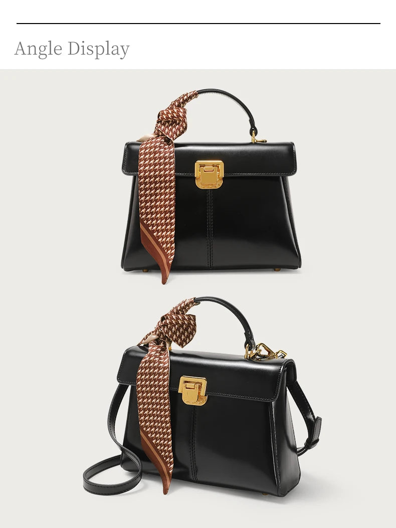 ITAMOOD Genuine Leather Handbag with Scarf | Luxury Designer Trendy Shoulder Bag Solid Color Commuting Bag | bags for women gift
