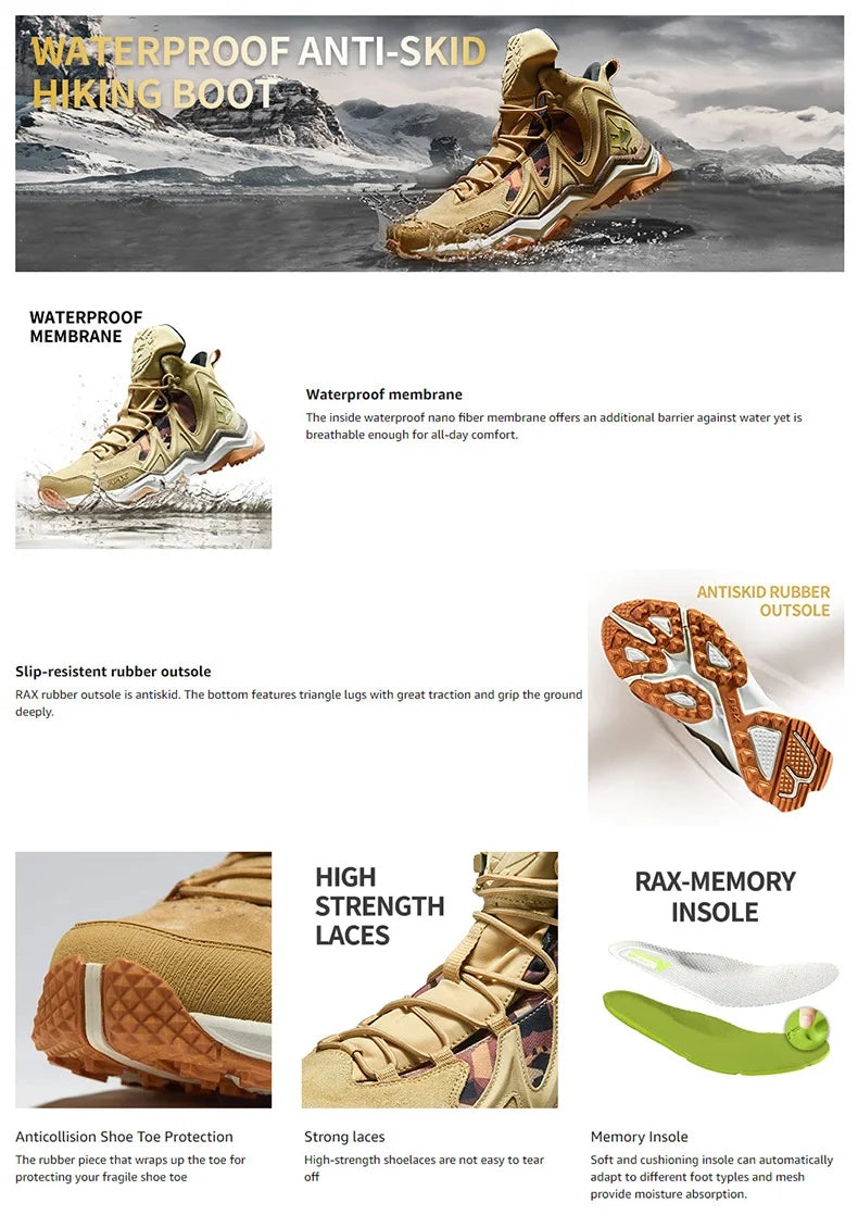 RAX Waterproof Hiking Shoes Men Winter Outdoor Sneakers for Men Snow Boots Plush Mountain Snowboots Outdoor Tourism Jogging Shoe