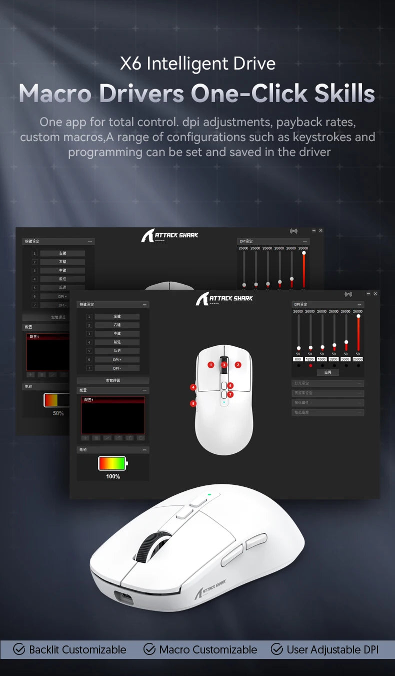 Attack Shark X6 Bluetooth Mouse Gaming Wireless Tri-Mode Connection,RGB Touch Magnetic Charging Base PAW3395 Macro Gaming Mouse