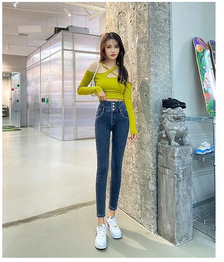 Women's High Waist Stretch Jeans – Slim Denim Pants