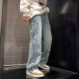 Star Embroidery Straight Casual Men Jeans Gothic Neutral New Wide Leg Loose Hip-hop Fashion Youth Streetwear Denim Trousers Y2K