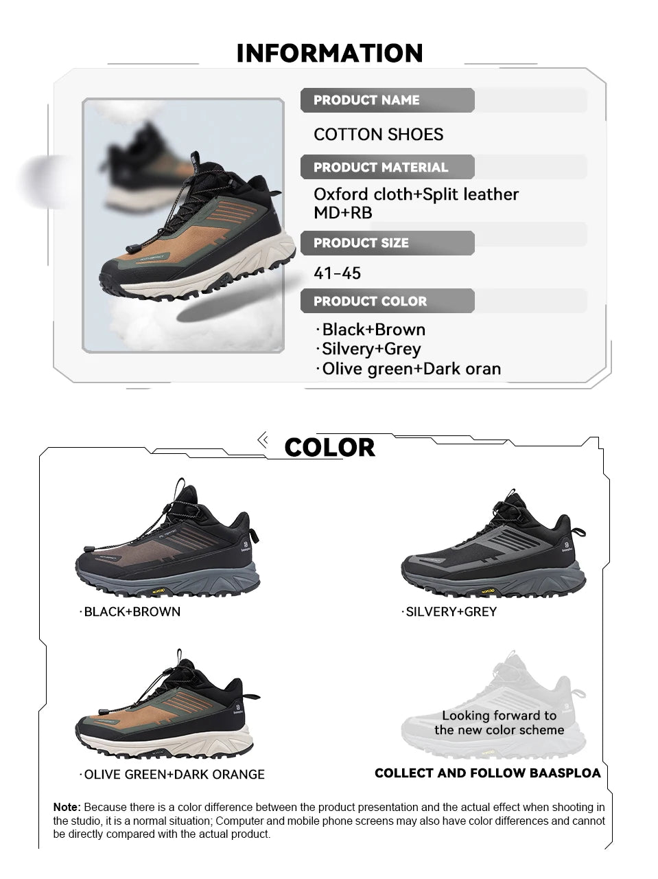 Baasploa Men Hiking Shoes Outdoor Waterproof Resistant Sneakers Male Winter Comfort Plush Warm Casual Walking Shoes Non-Slip