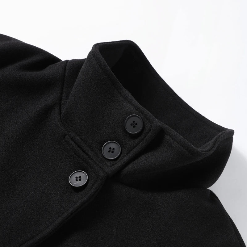 Fashion Short Woolen Coat Women Stand Collar Single-breast Full Sleeve Loose Pocket Jacket Female 2026 Autumn Solid Lady Outwear