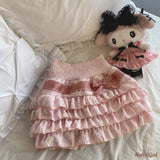 Kawaii Bow Mini Skirt – Ruffle Tiered A-Line