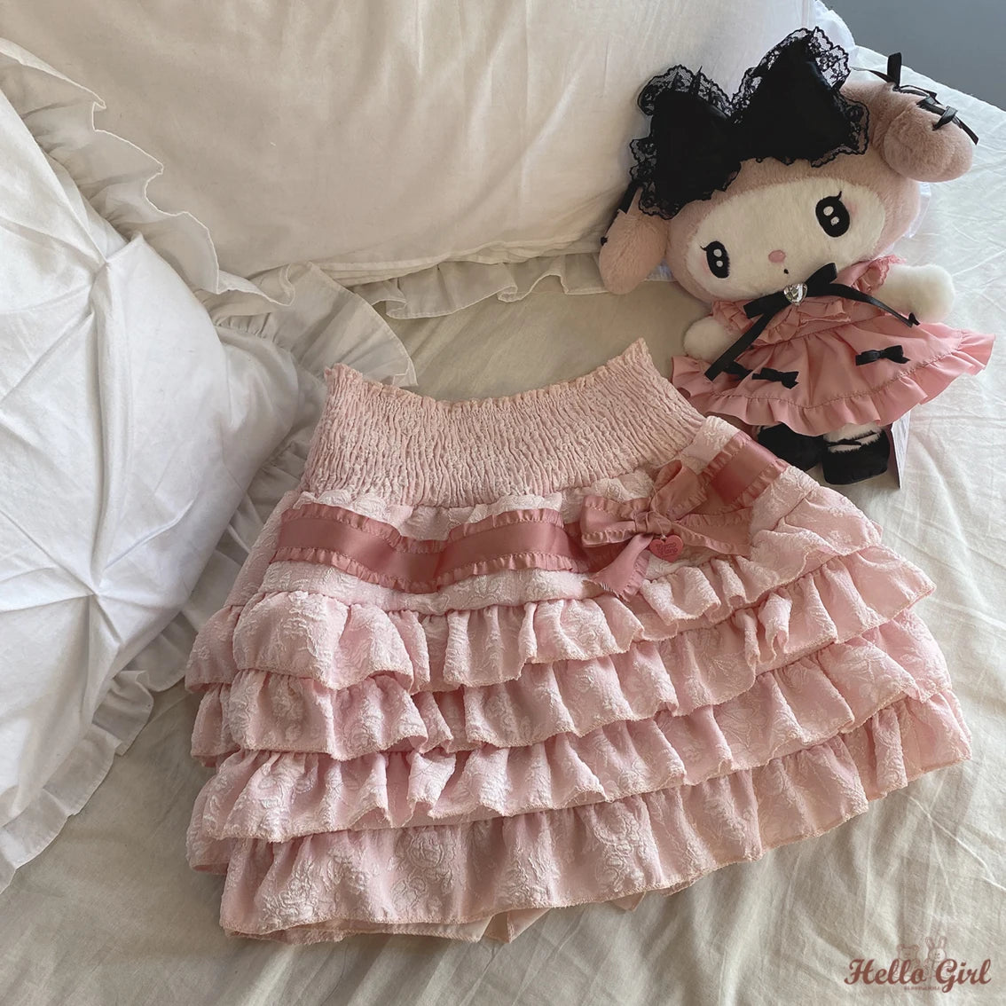 Kawaii Bow Mini Skirt – Ruffle Tiered A-Line