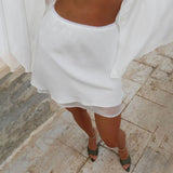 Linad White Satin Layered Lace Mini Skirt