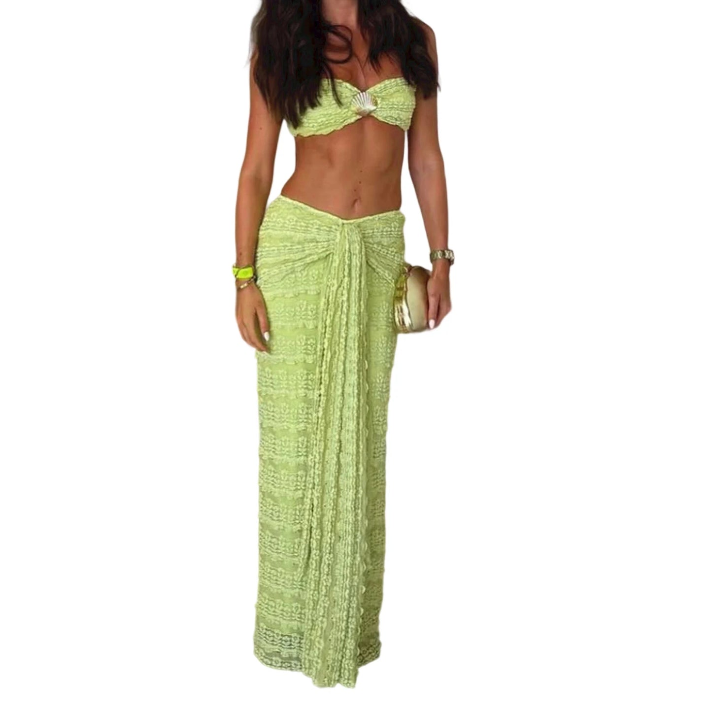 Shell Print Bandeau & Tie-Front Skirt Set