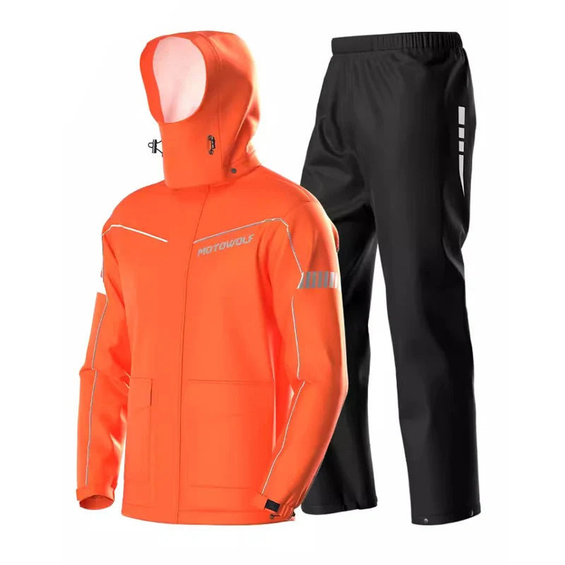 Men's Waterproof Motorcycle Rain Suit – Reflective Split Jacket & Pants