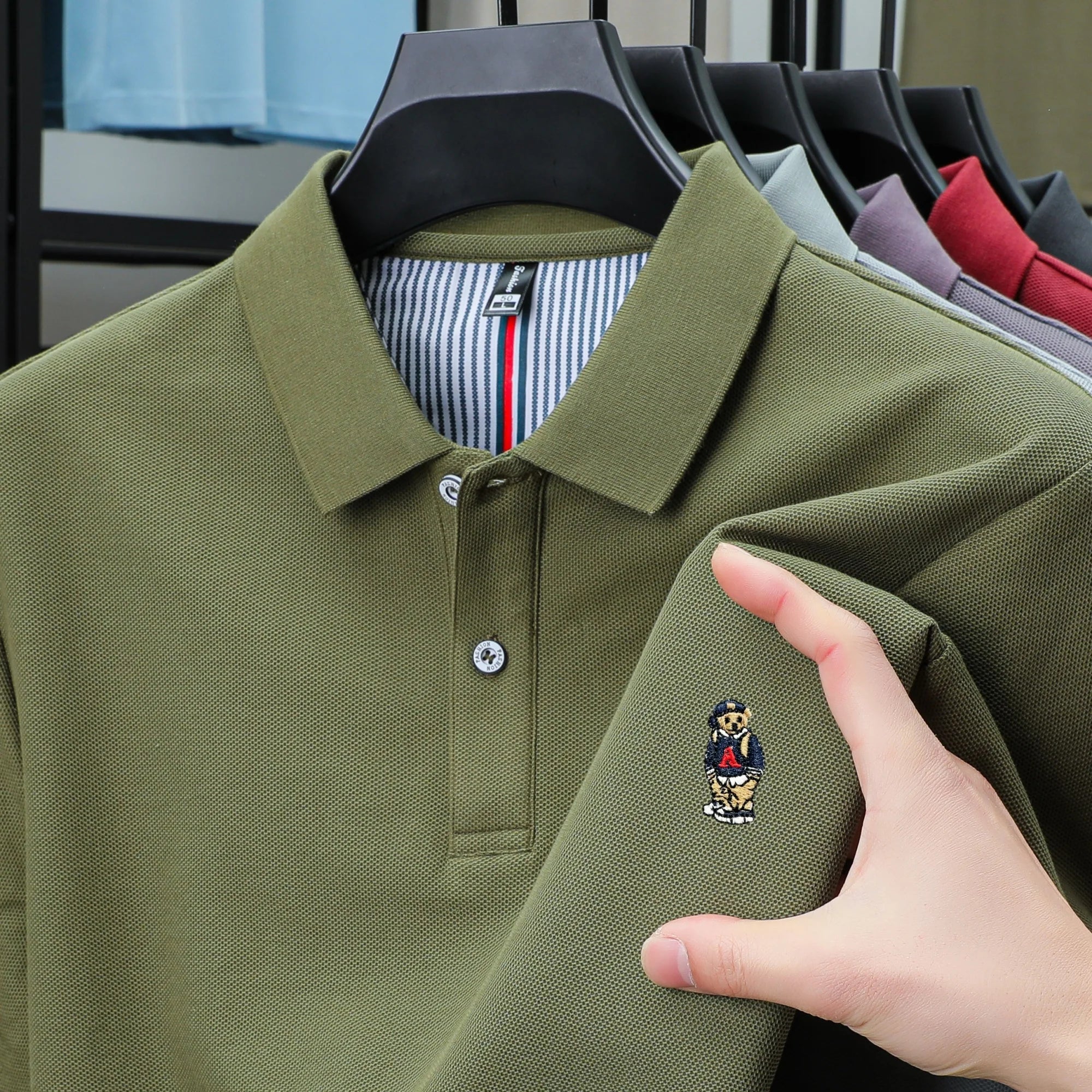 Men's Cotton Bear Embroidery Polo | Korean Style