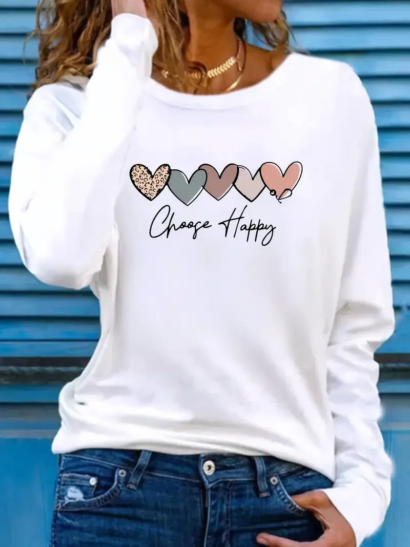 Women’s Gothic Heart Print Long Sleeve Tee