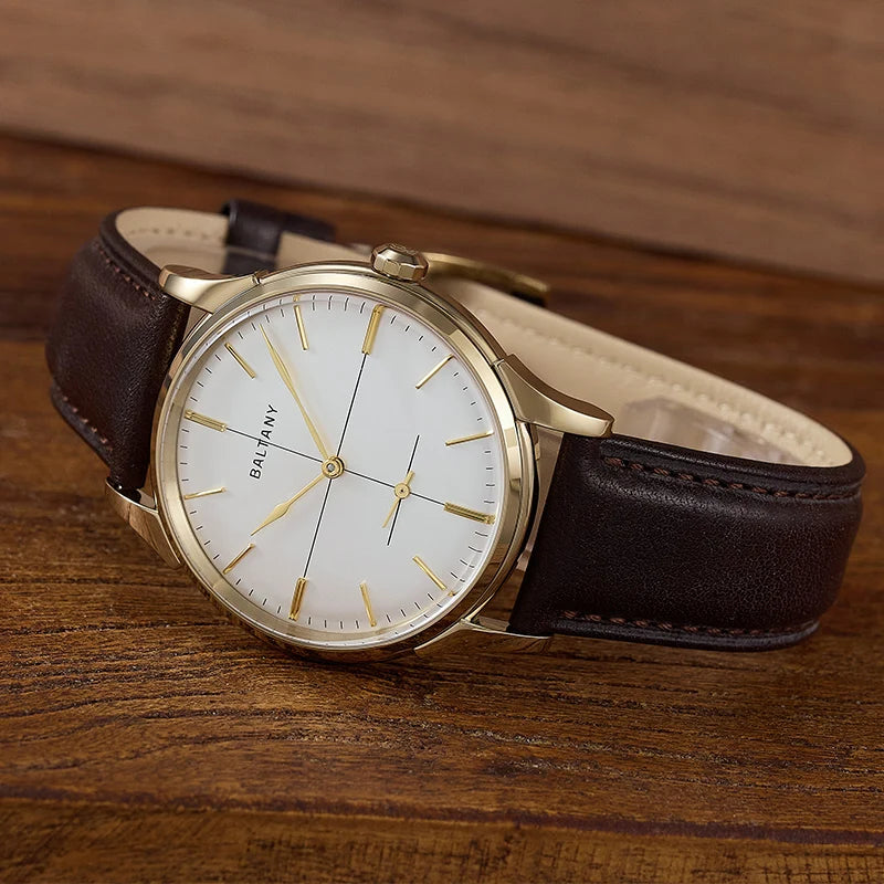 Baltany S4092 38.5mm Dress Watchse Man Leather Straps Crosshair Dial Small Seconds Hand-Winding Mechanical luxury Wristwatches