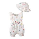 0-18 Months Baby Girl Clothes Set 2Pcs Daisy Print Romper Ruffle Bow Jumpsuit + Hat Summer Infant Newborn Casual Clothing Outfit
