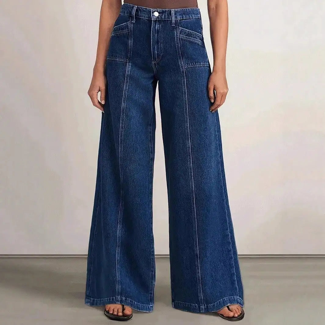 Women's Deep Blue Wide-Leg Jeans | Relaxed Denim