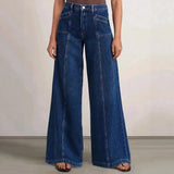 Women's Deep Blue Wide-Leg Jeans | Relaxed Denim