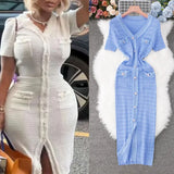 Elegant V-Neck Knitted Maxi Dress
