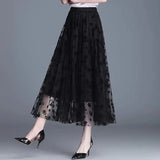 Romantic Floral Tulle A-Line Midi Skirt