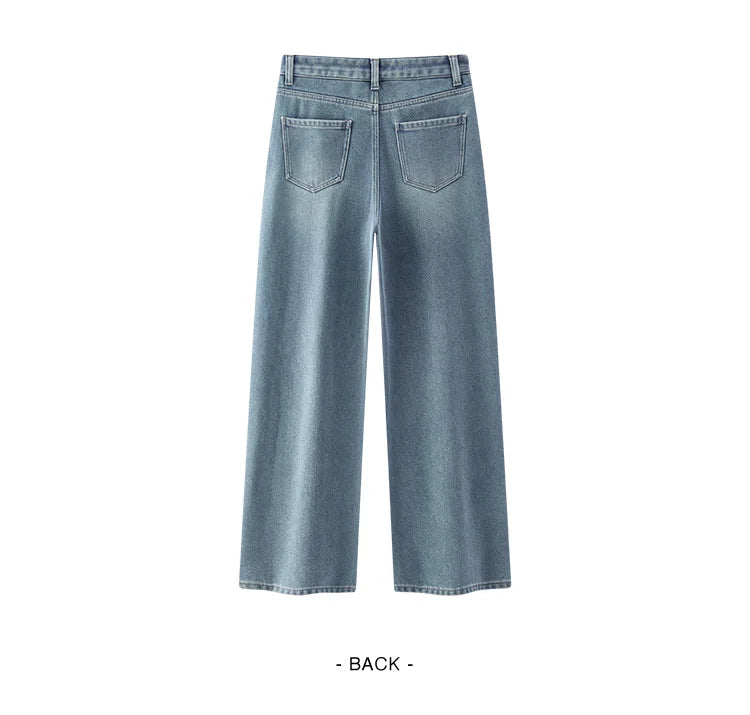 Women's High-Waist Fleece-Lined Wide-Leg Jeans