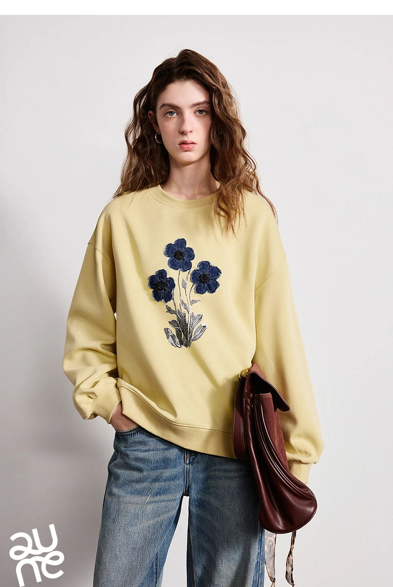 TOYOUTH Women's Relaxed Cotton-Blend Sweatshirt