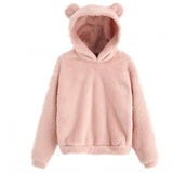 Winter Korean Fashion Bear Ears Cute Loose Hoodie Fluffy Hooded Warm Sweatshirt Long Sleeve Top Solid Pullover Clothes For Women