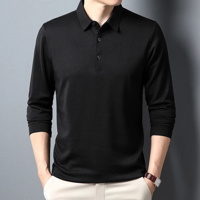 Men's Refined Long Sleeve Polo Shirt – Elegant Casual Fit