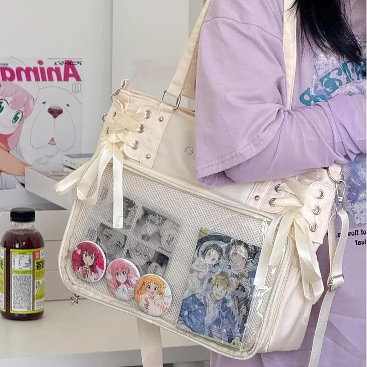 Italife Luxury Large Ita Bag with Ribbon ACG Display Women Blue Big Clear Shoulder Bag with Pin Insert Girl Pink Itabag Bow H201