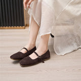 AIYUQI Women's Genuine Leather Square-Toe Ballet Flats
