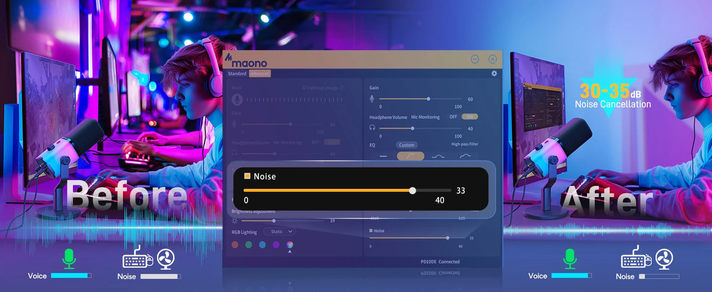 MAONO USB/XLR Gaming Microphone for PC PD100X Dynamic Microphone Noise Reduction Headphone Jack RGB for Streaming Podcasting