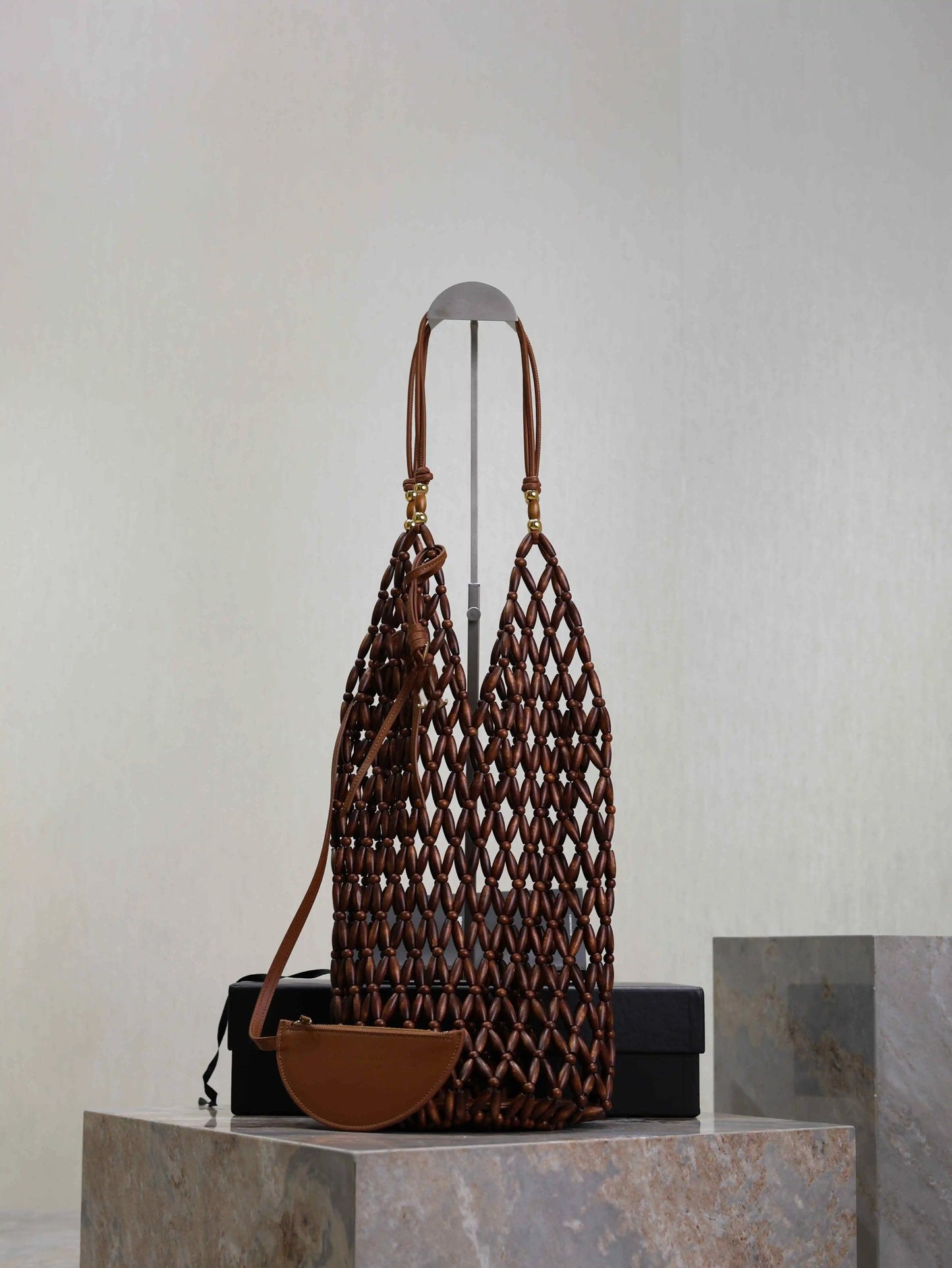 Retro Wood Bead Woven Tote Bag – Boho Shoulder Purse
