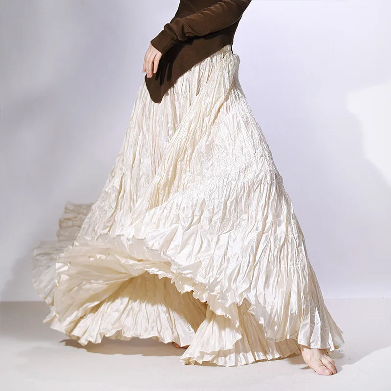Elegant High-Waist Pleated Maxi Skirt for Women