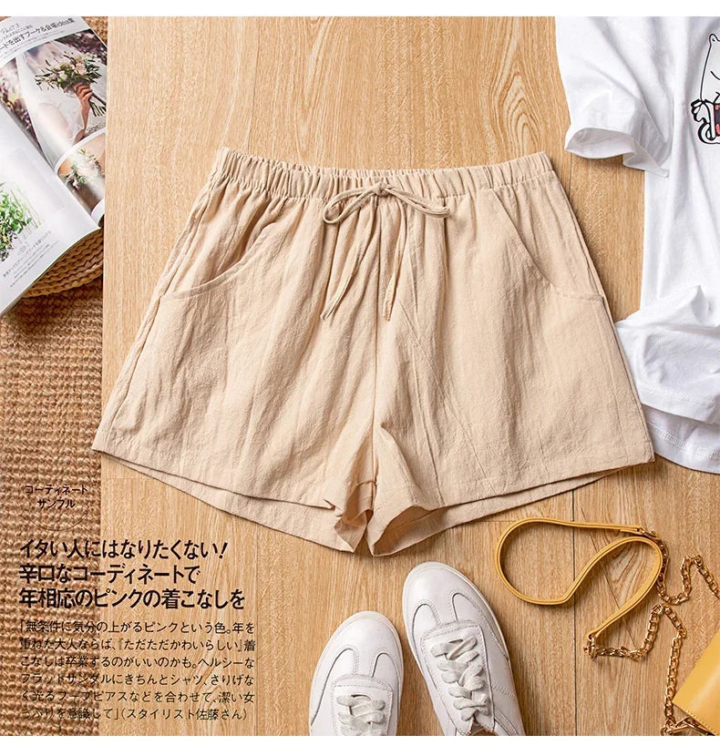 High-Waisted Linen-Style Bow Sash Shorts