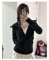 Streetwear Black Hoodie Coat 2025 Women's Clothing Hooded Zipper Slim Fit Y2k Jackets Casual Fashion Sweatshirts Tops Ropa Mujer
